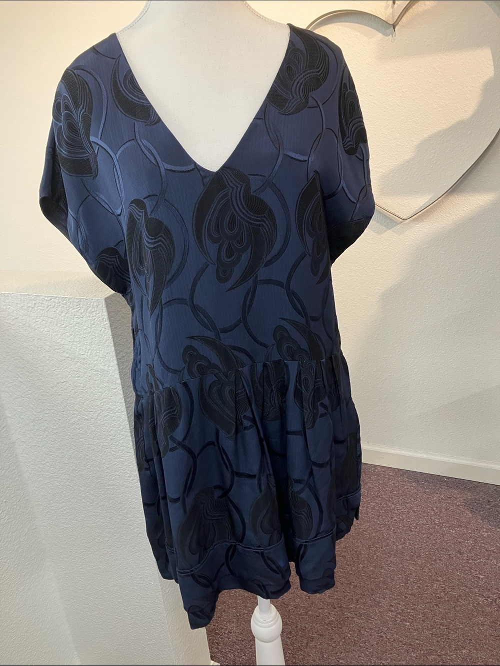 Marni Women's Navy V-Neck Silk Blend Drop-Waist Tunic Top Size 44 US 8